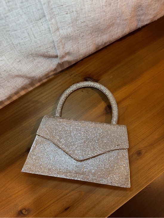Handbags - Crystal-Embellished Silver Evening Top-Handle Bag